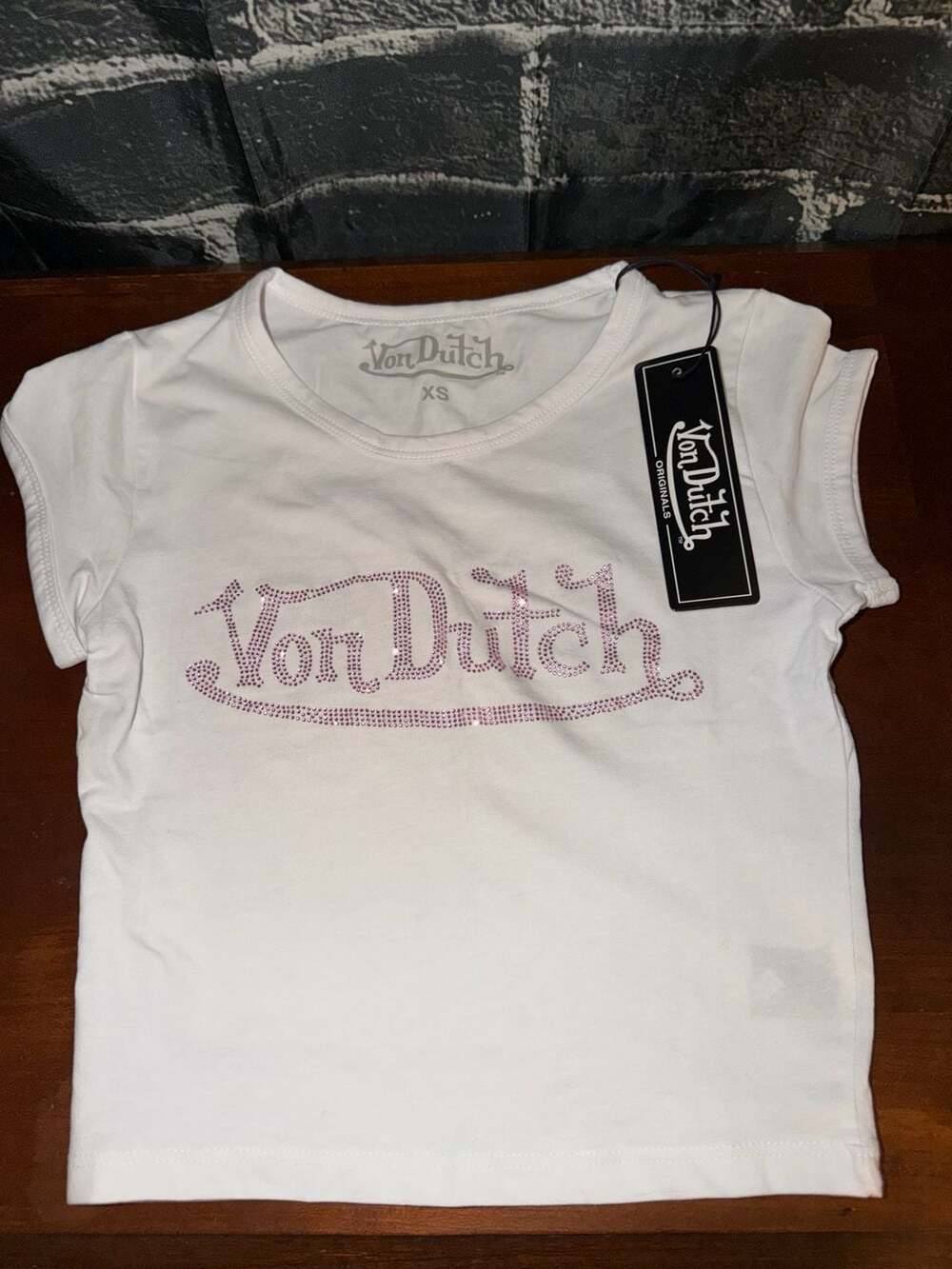 Von Dutch Rhinestone Embellished Baby Tee